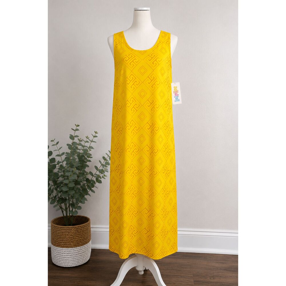 LuLaRoe Dani Tank Dress Women's 3XL Yellow Geometric Sleeveless Swing Midi NWT